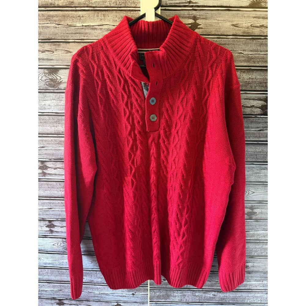 Park Slope New York Men's Long-Sleeved Cable-Knit Mock Neck Sweater Size XL Red